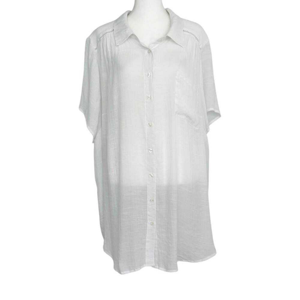Torrid Lindsay Crochet Inset Short Sleeve Button Down Shirt‎ (5X)